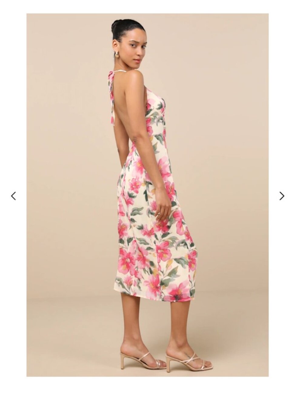 Lulus Harleigh Light Yellow Floral Halter Midi Dress Small Chiffon New With Tags - Picture 11 of 17